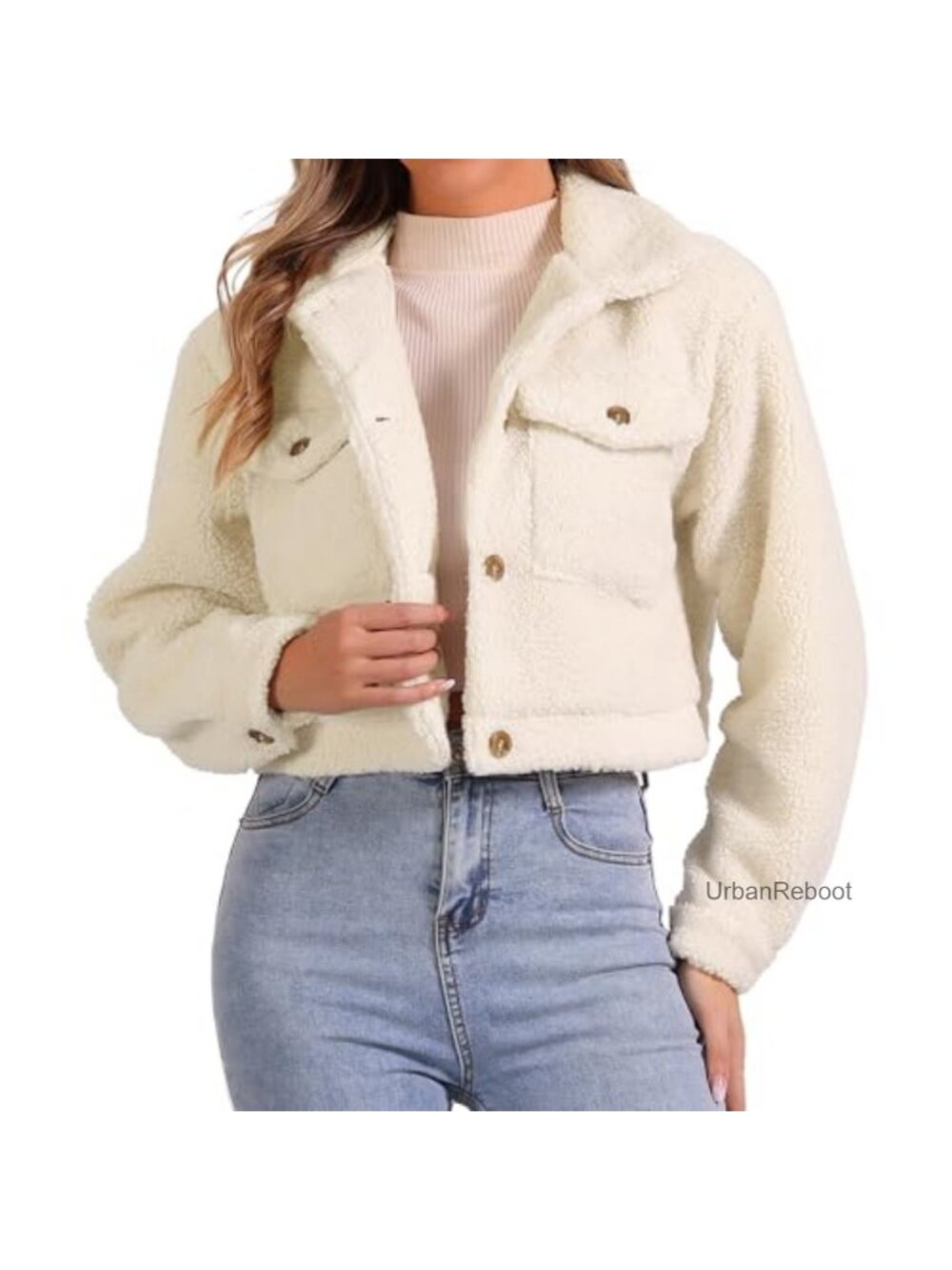 Fleece Faux Fur Fuzzy Winter Crop Jacket Button Down Short Coat